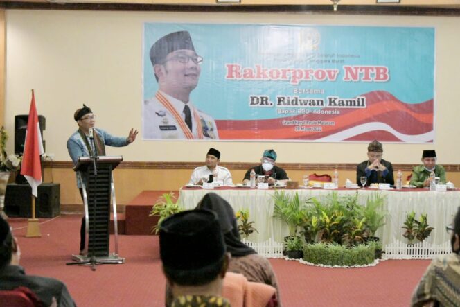  Ridwan Kamil di Grand Royal BIL Hotel, Lombok Tengah, Nusa Tenggara Barat, Minggu (20/3/2022) malam. 